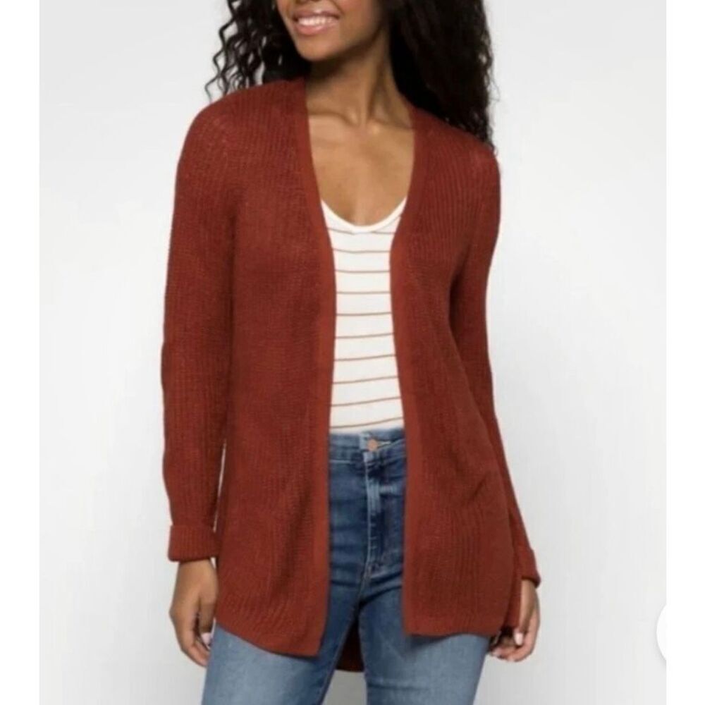 Pinque Jamelya Women's Size XS 100% Acrylic Cross Stitch Rust Brown Cardigan